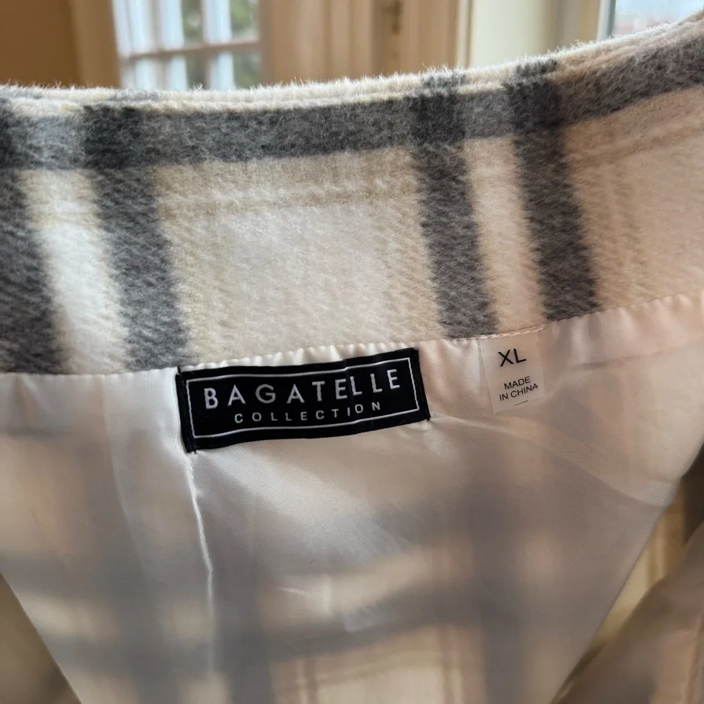 Retro Bagatelle Plaid Mini Skirt Beige Gray A-Line High Waist Size XL - Picture 7 of 9